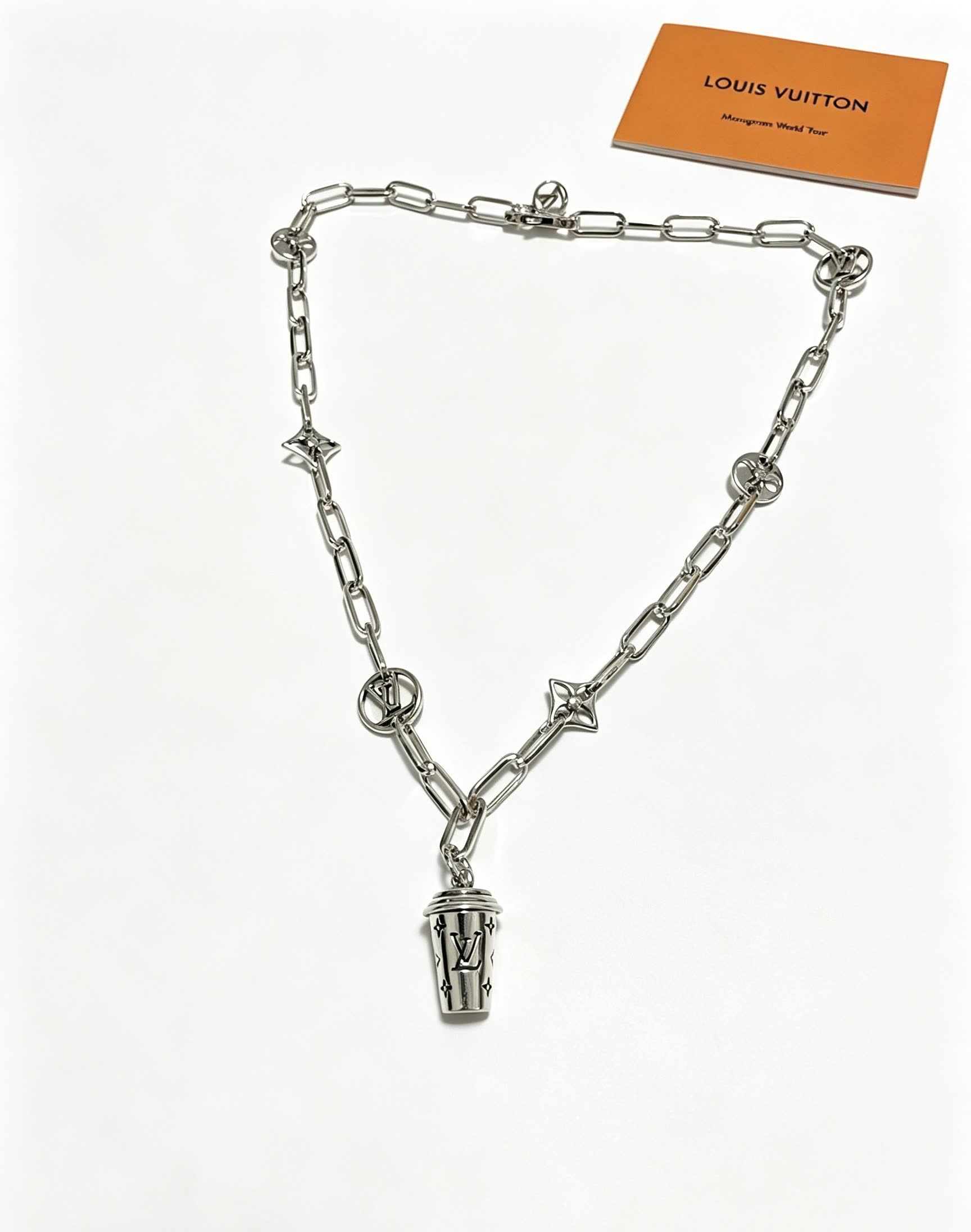 Louis Vuitton Silver Chain Necklace with Logo Charms